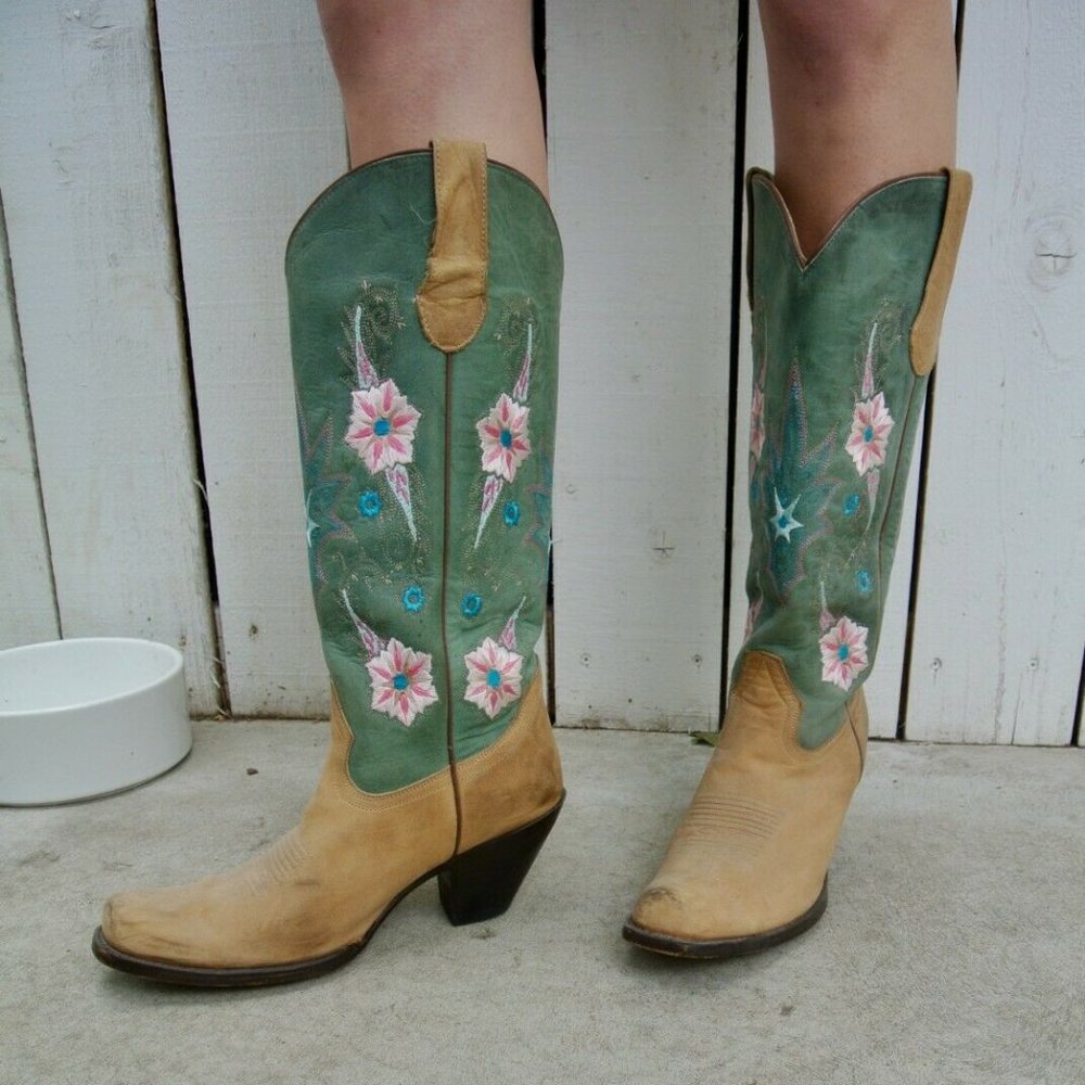 Vintage Embroidered Two-Tone Cowboy Boots